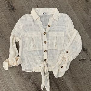 Express button up, tie front shirt